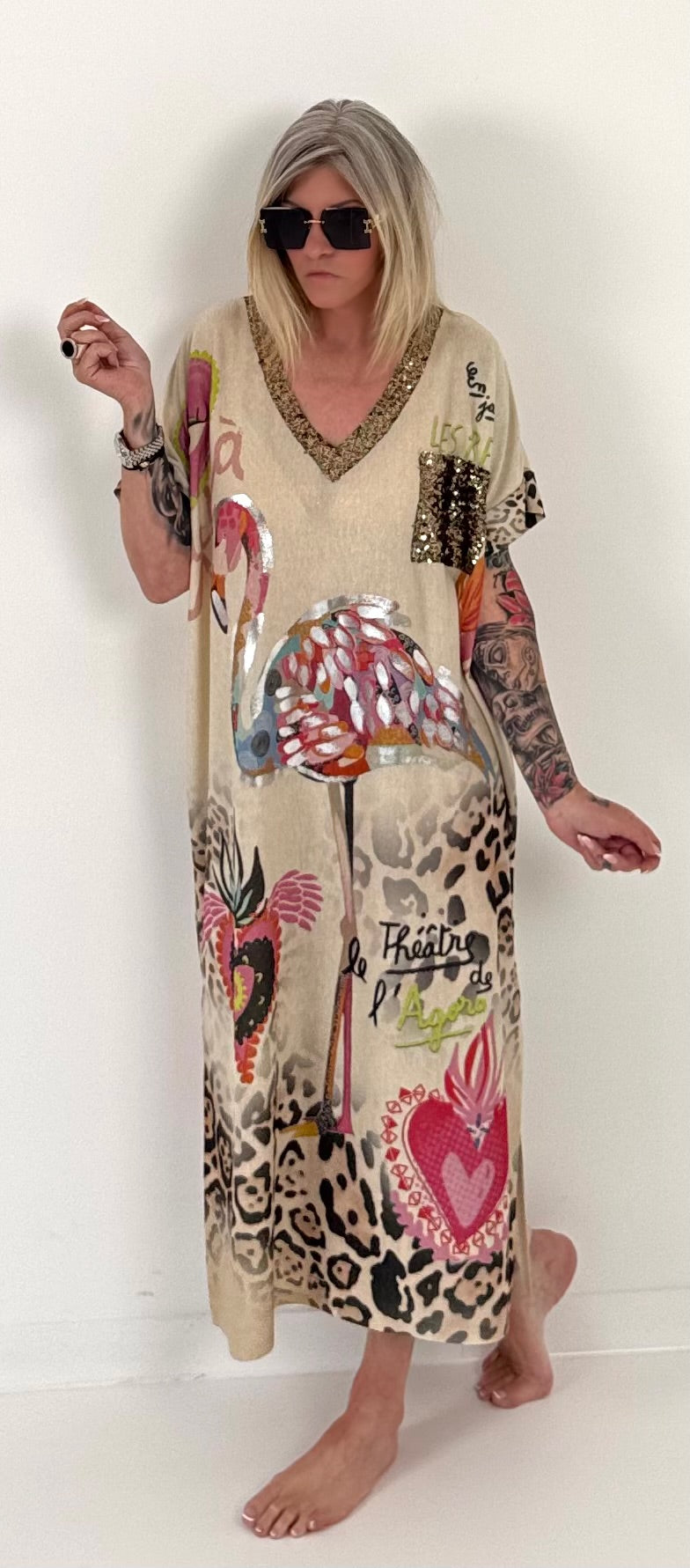 Jurkmodel "Flamingo" - beige-veelkleurig