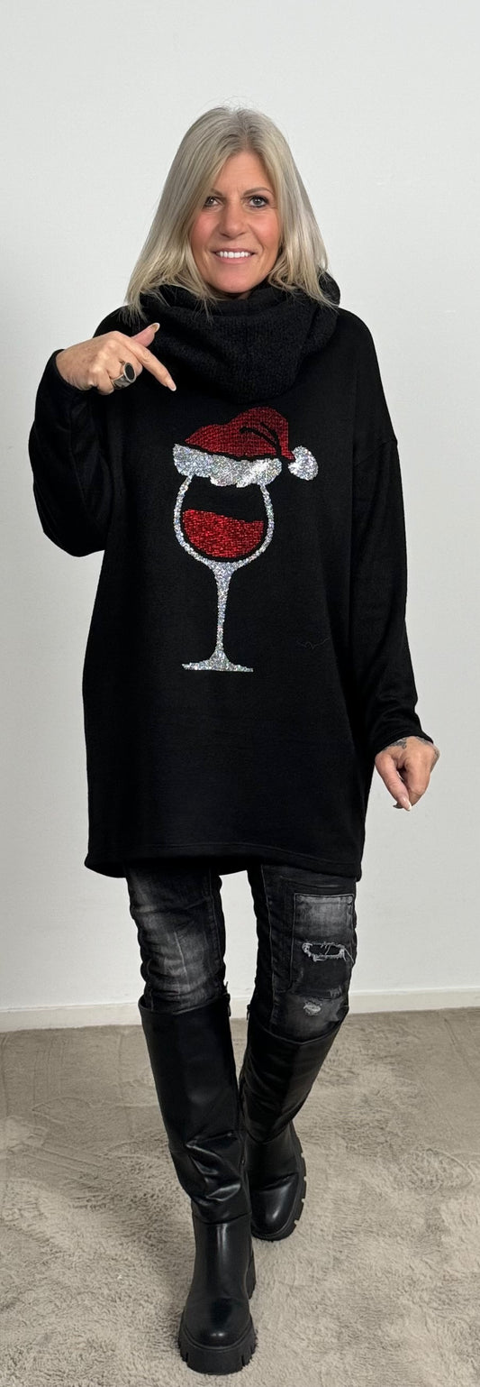 Long Pullover Modellname "Cheers" - schwarz