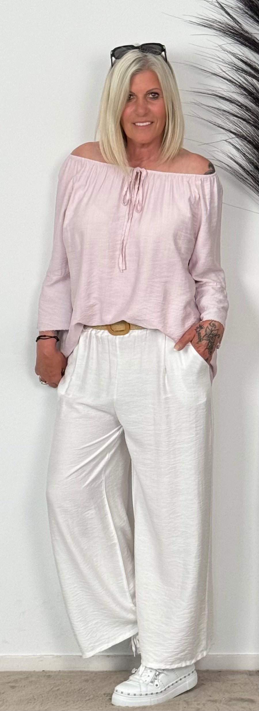 Marlene trousers with belt "Chiara" - white