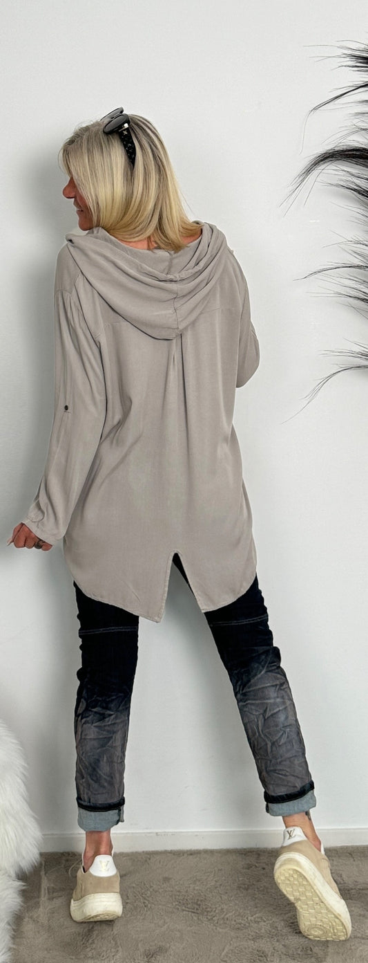 Blouse met capuchon "Nele" - taupe