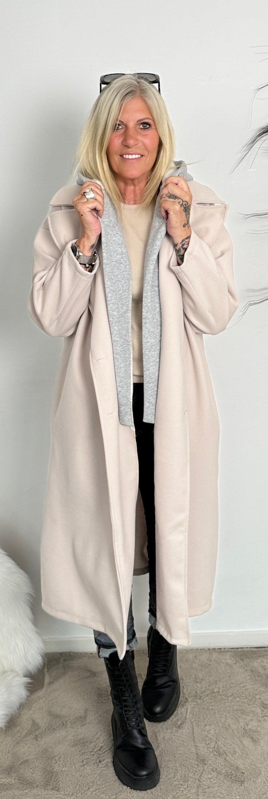 Coat with sweatshirt insert "Kim" - beige