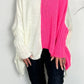 Oversized Poncho Pullover "Nicoletta" - neonpink-weiss