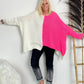 Oversized Poncho Pullover "Nicoletta" - neonpink-weiss