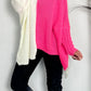 Oversized Poncho Pullover "Nicoletta" - neonpink-weiss