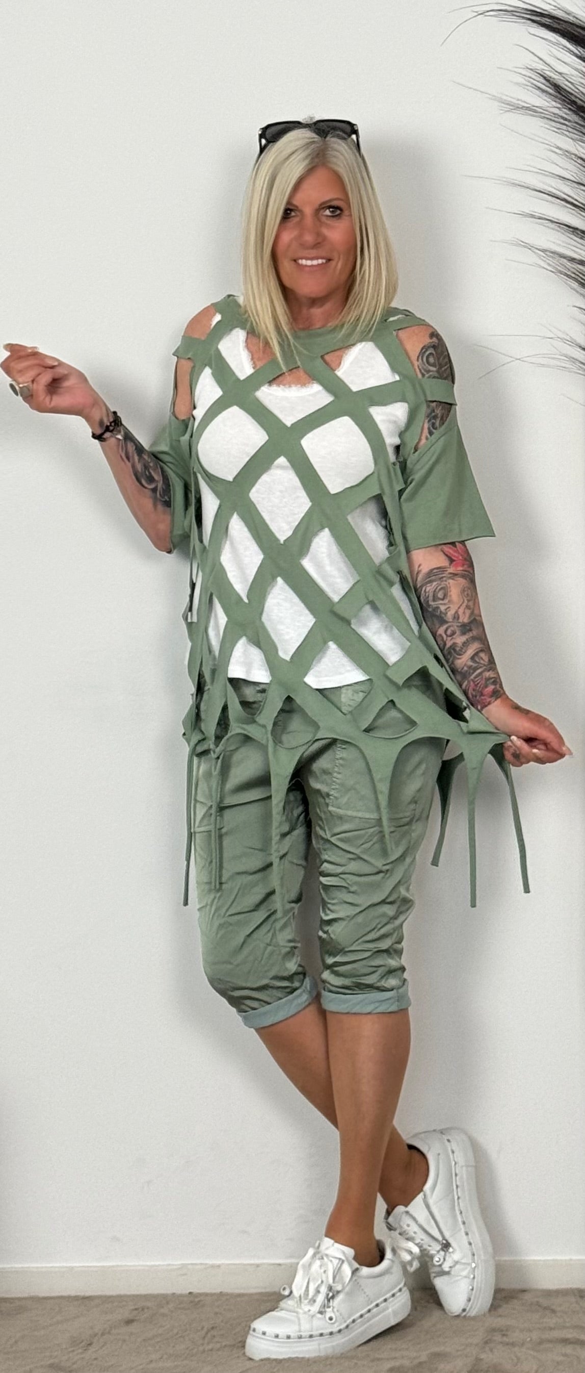 Shirt with long fringes "Yvonne" - khaki