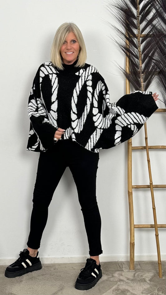 Poncho sweater "Charlotte" - black and white