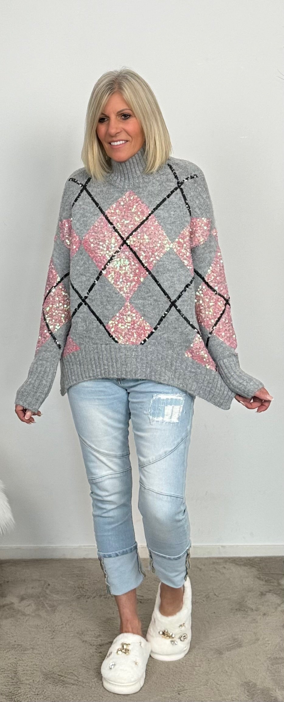 Pullover "Bina" - grau-rosa