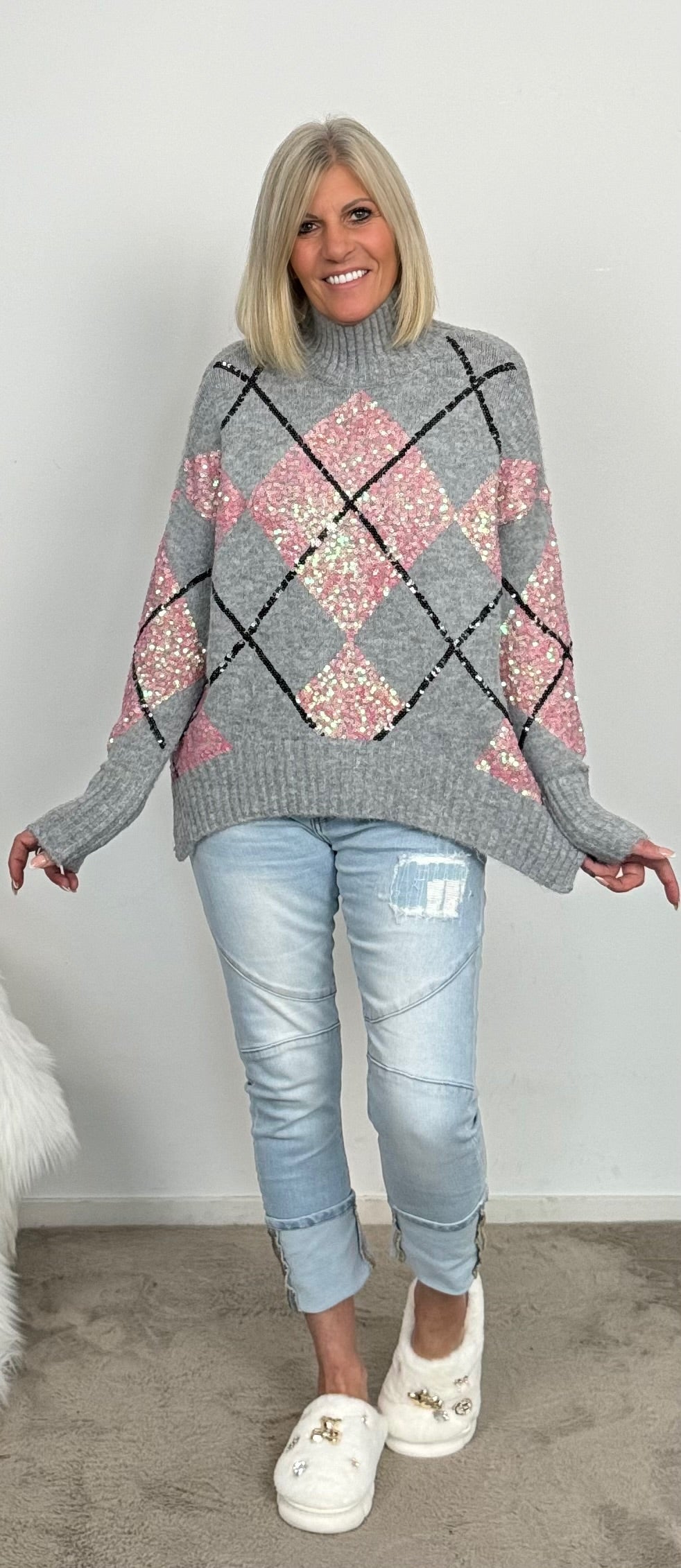 Pullover "Bina" - grau-rosa