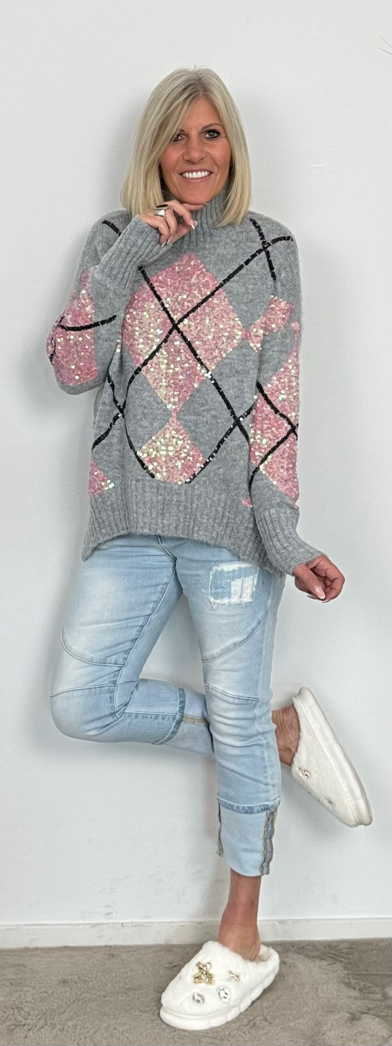 Sweater "Bina" - grey-pink