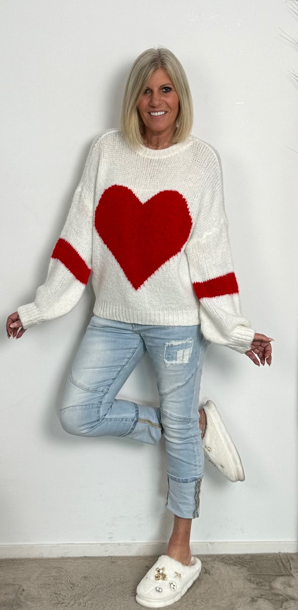 Sweater "Herzilein" - white-red