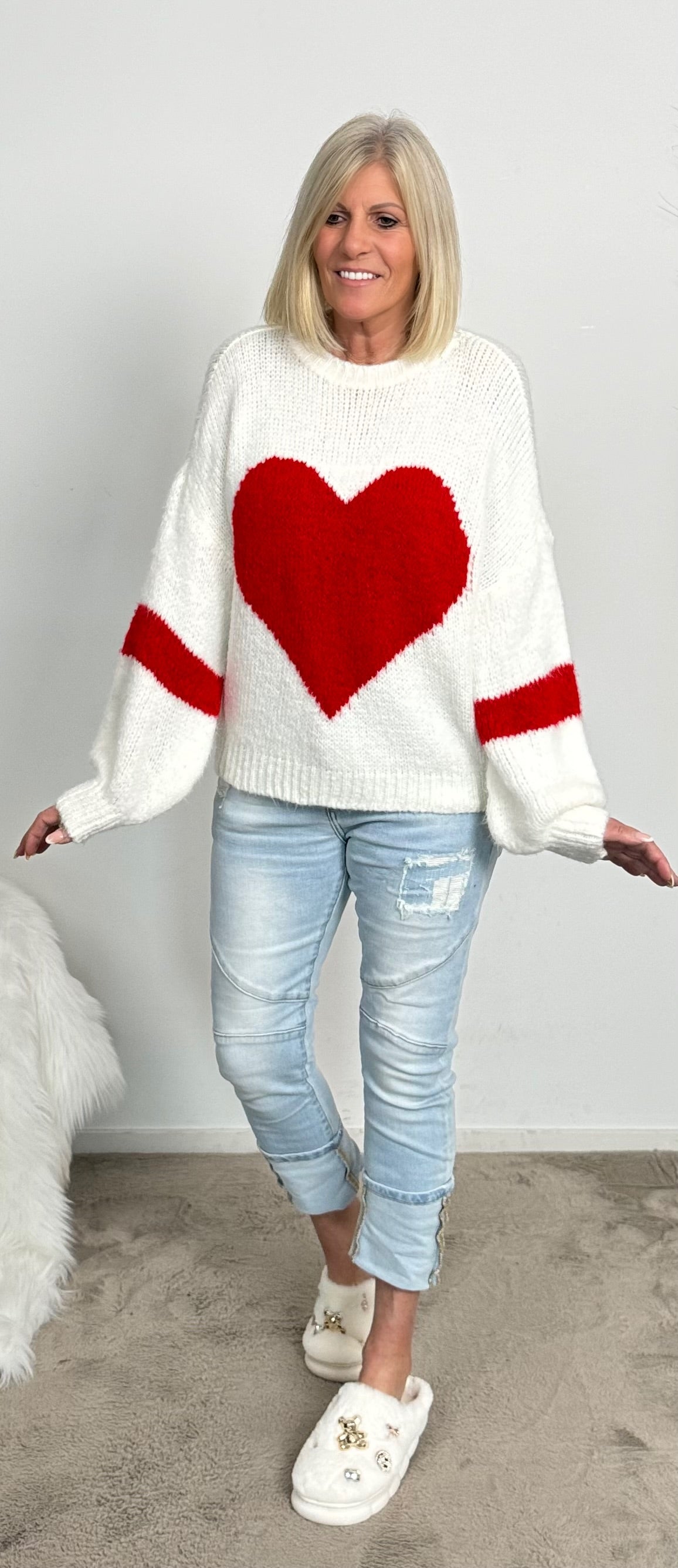 Sweater "Herzilein" - white-red