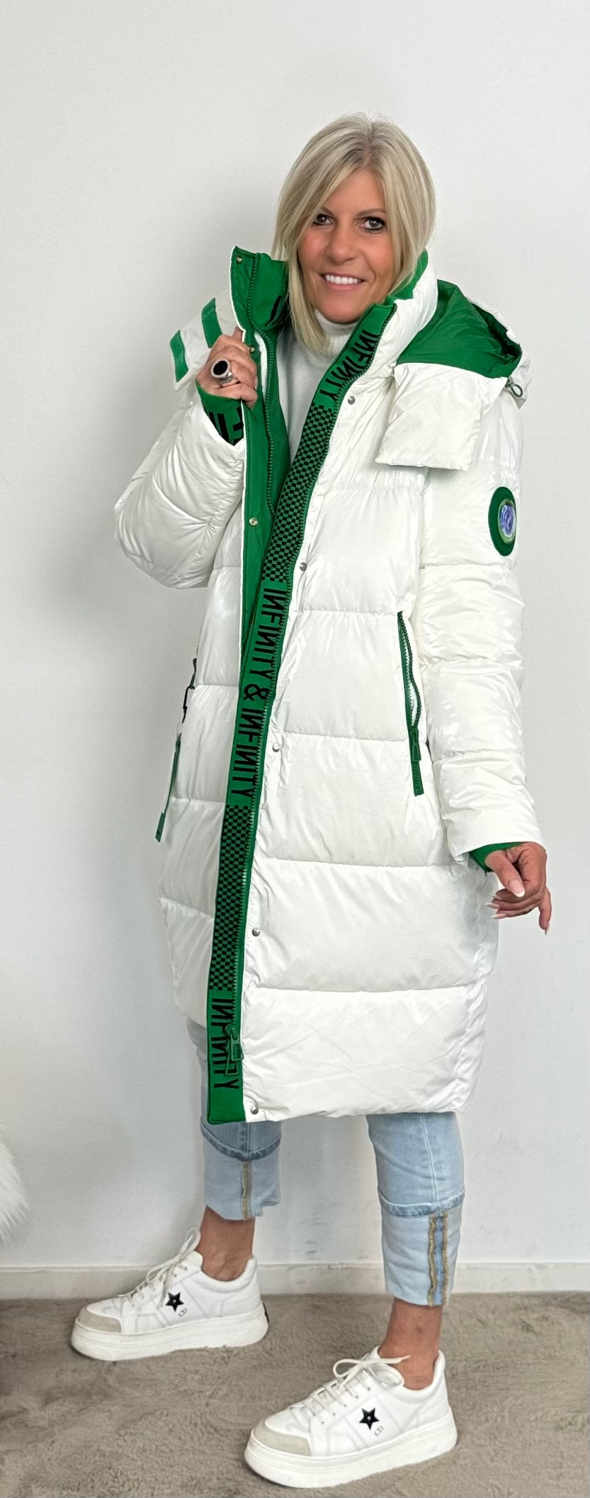 Quilted coat "Snow" - white-green