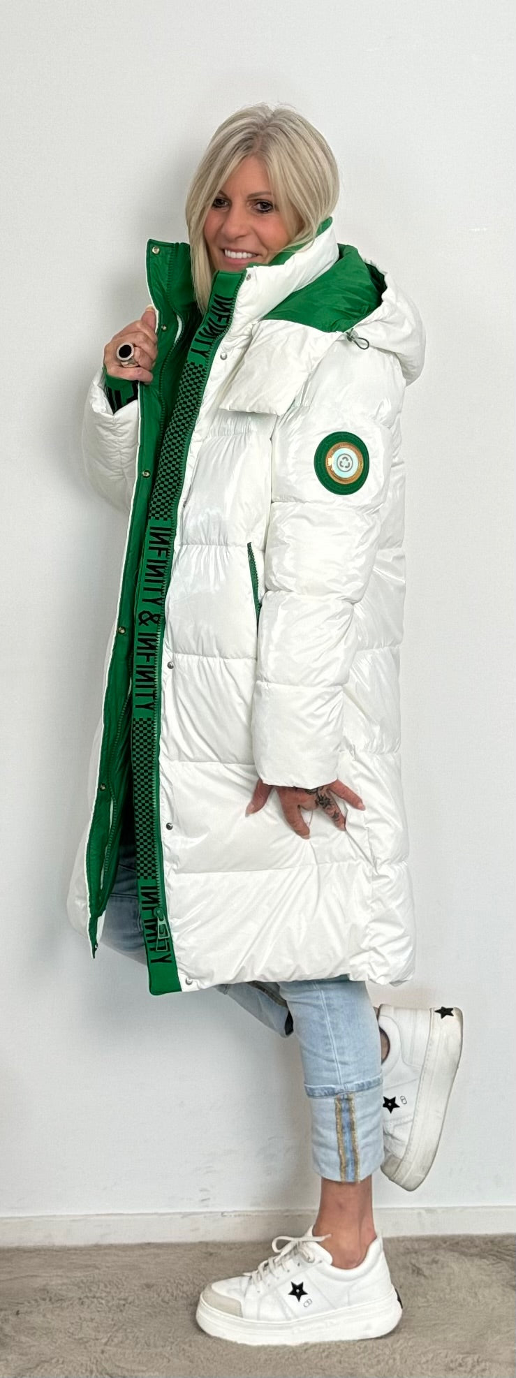 Quilted coat "Snow" - white-green