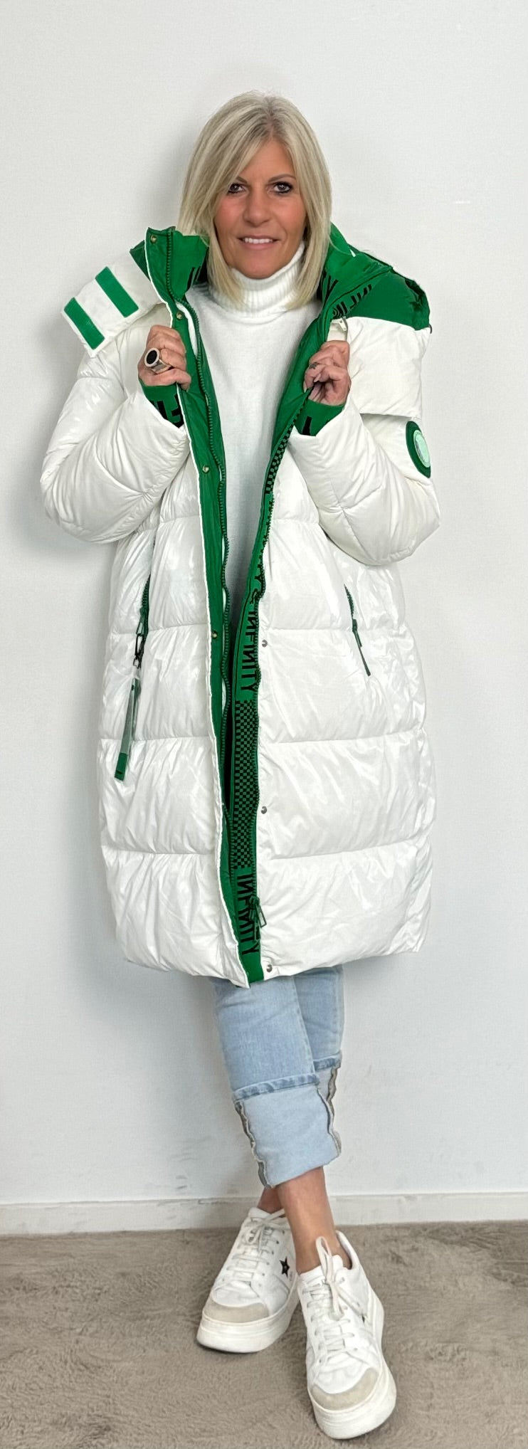 Quilted coat "Snow" - white-green