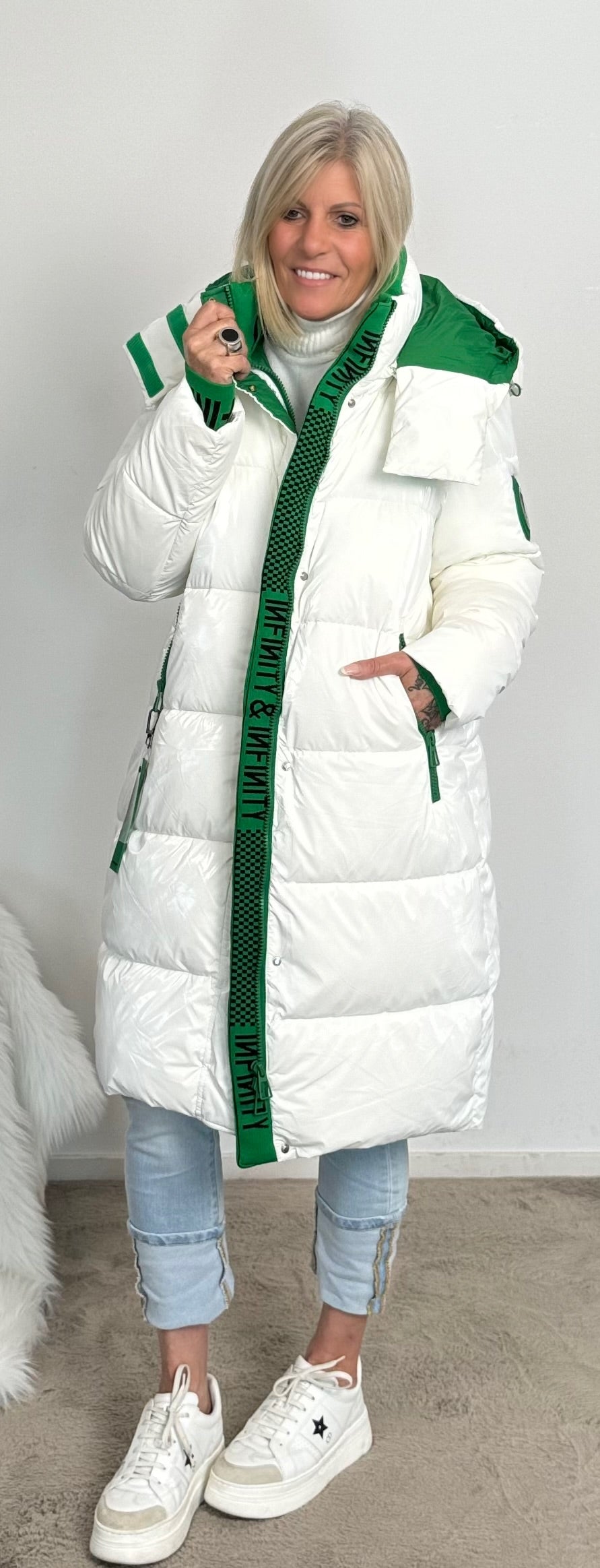 Quilted coat "Snow" - white-green