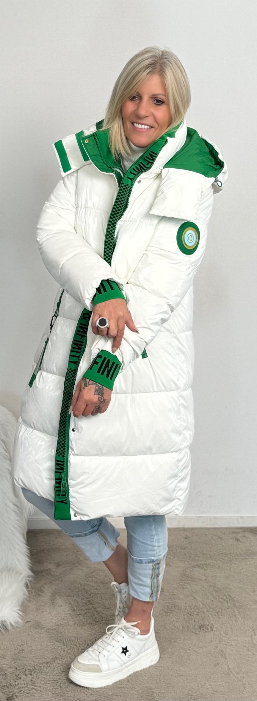 Quilted coat "Snow" - white-green