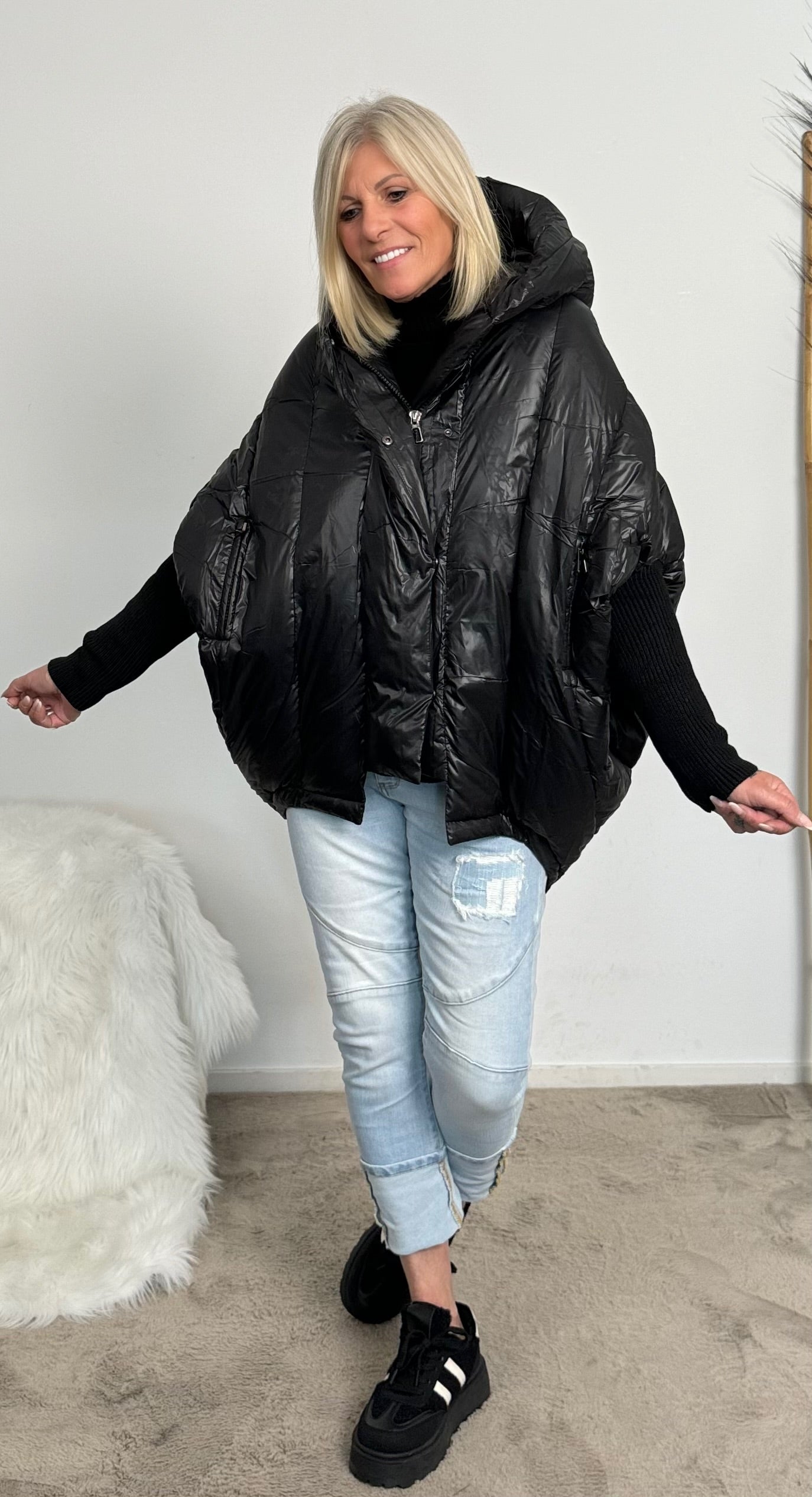 Oversized Jacke mit Strickärmeln "Lindsay" - schwarz