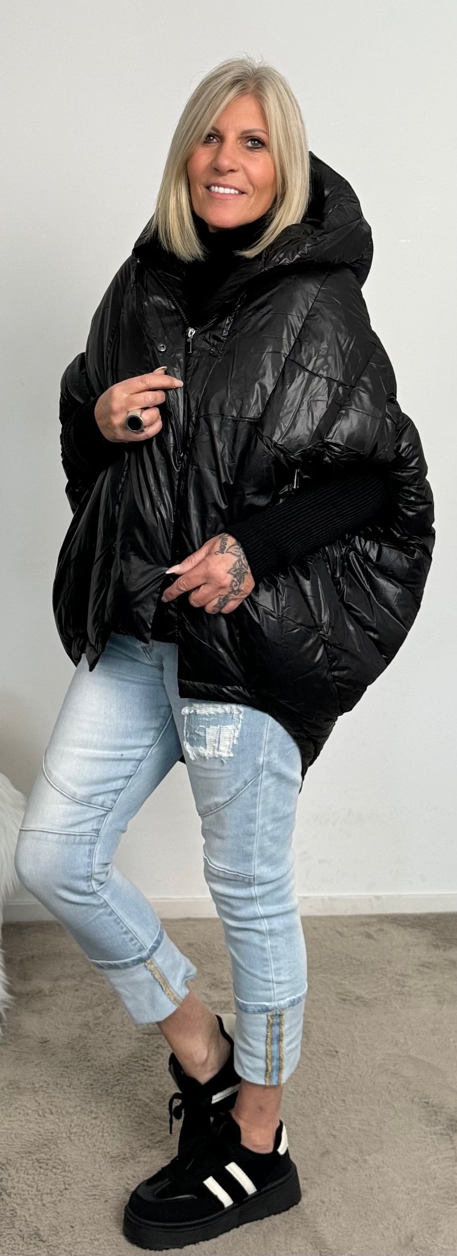 Oversized Jacke mit Strickärmeln "Lindsay" - schwarz