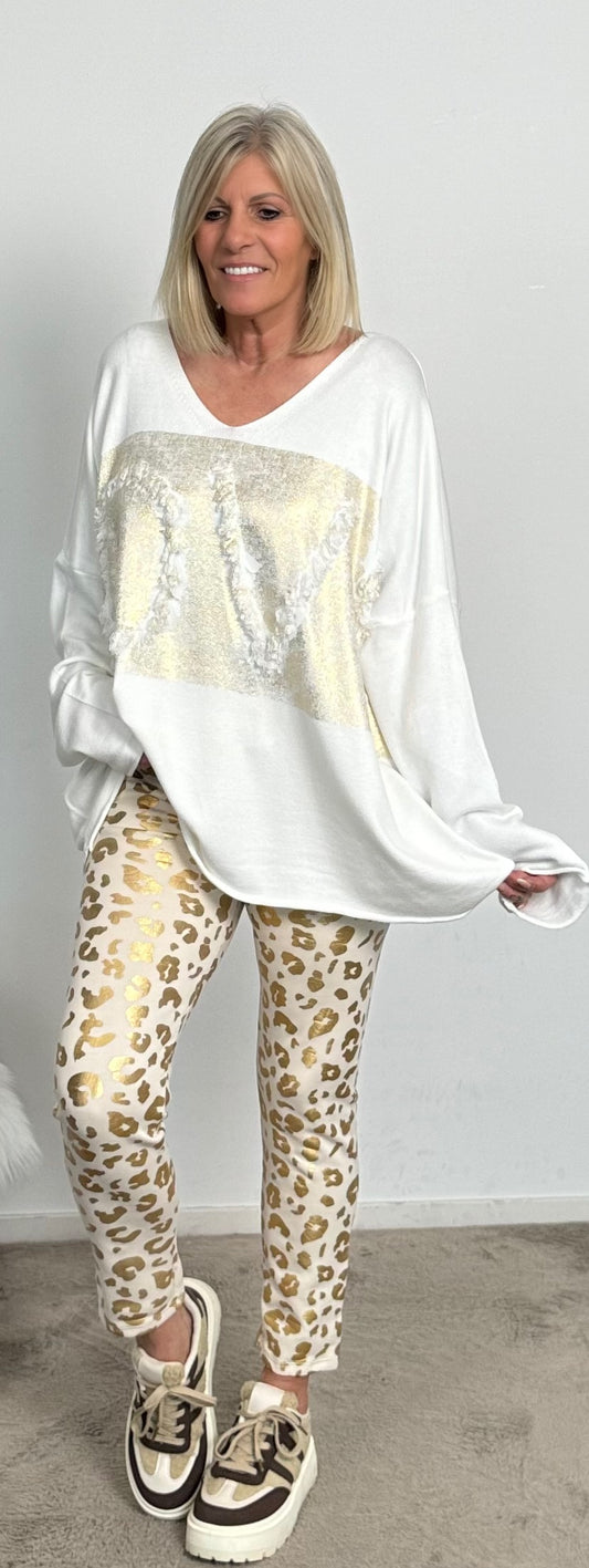 Oversized sweater "Love" - ​​white-gold