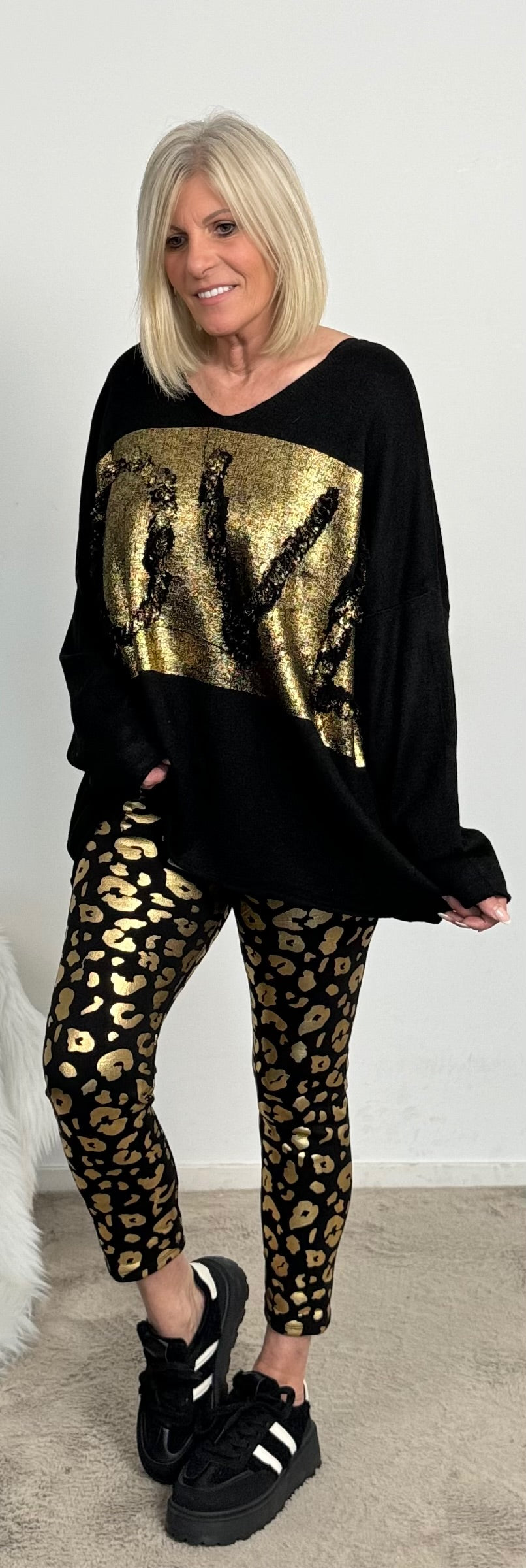 Warme legging "Coco" - zwart en goud