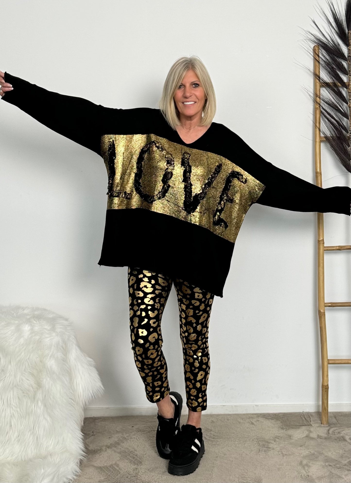 Warme Leggings "Coco" - schwarz-gold