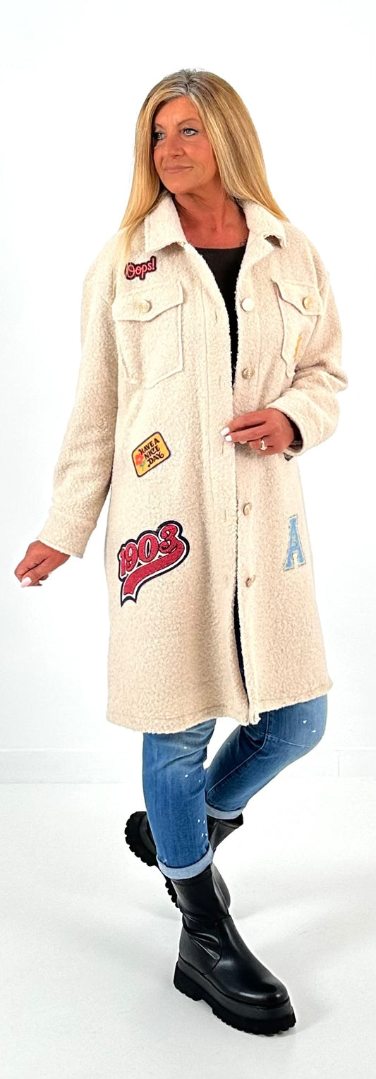 Boucle jas met patches model "Style" - beige