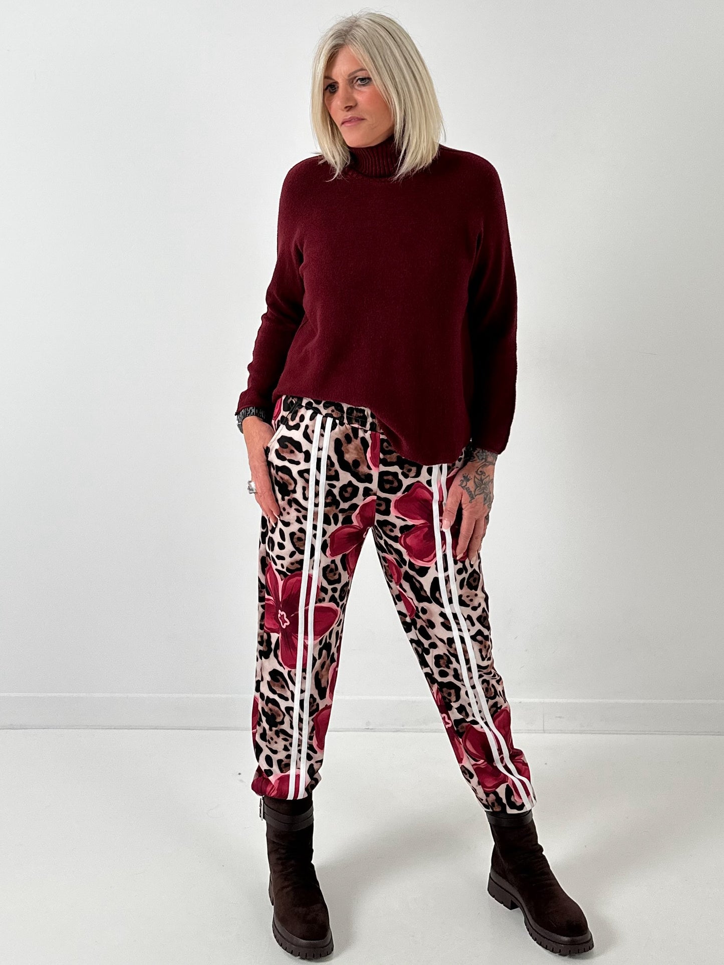 Pants model "Wild Blossom" - burgundy-multicolored