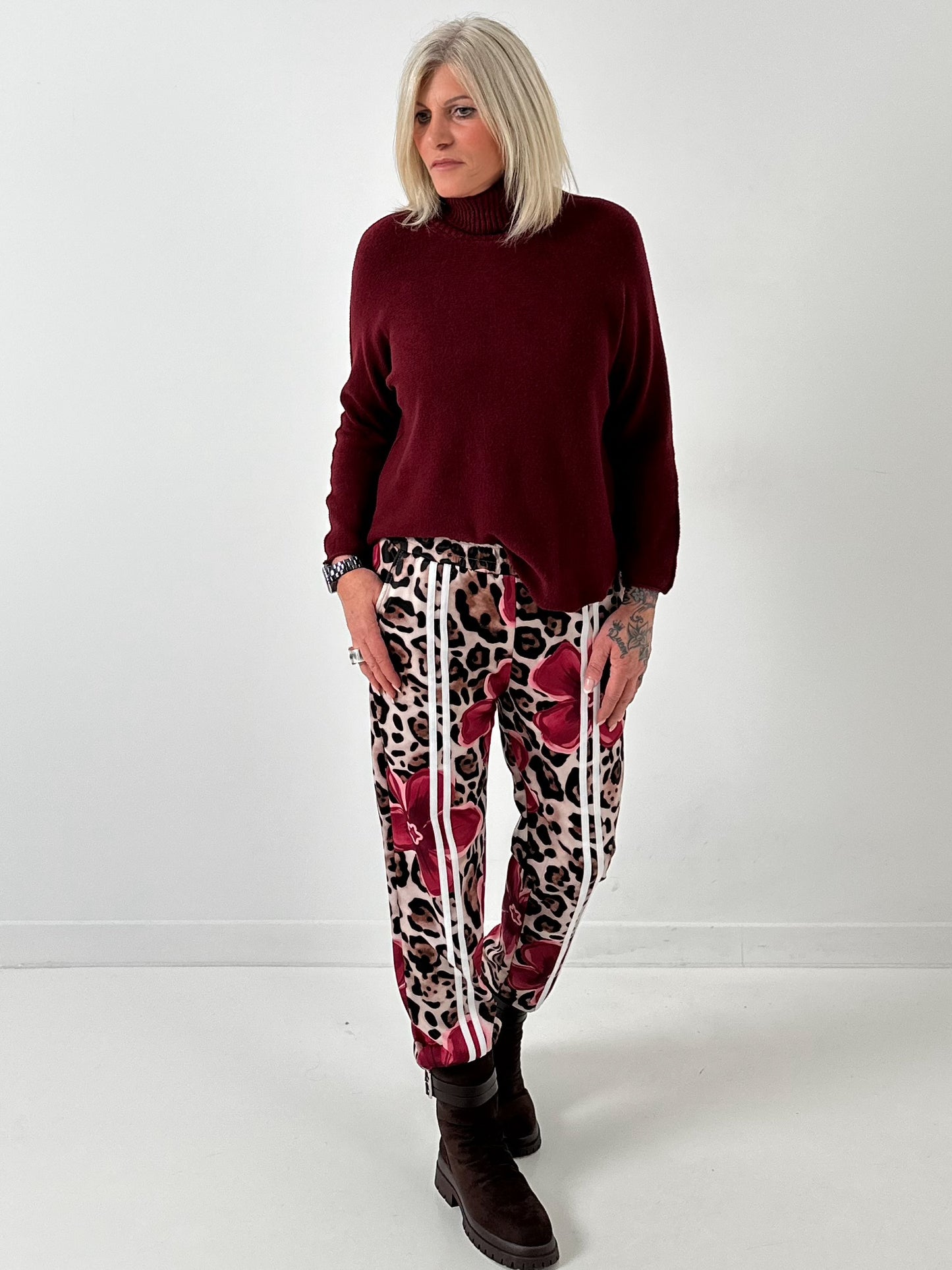 Pants model "Wild Blossom" - burgundy-multicolored