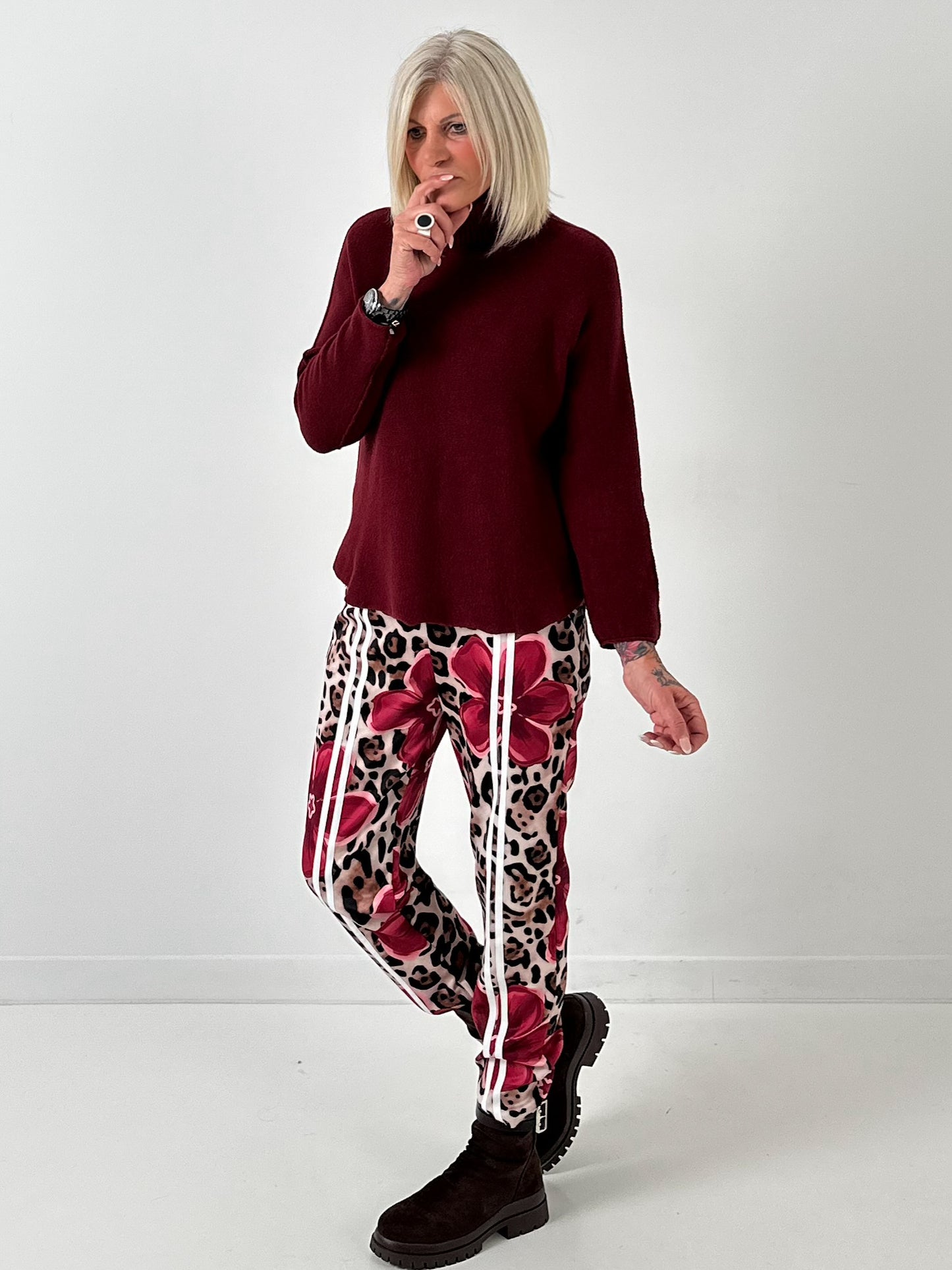 Pants model "Wild Blossom" - burgundy-multicolored