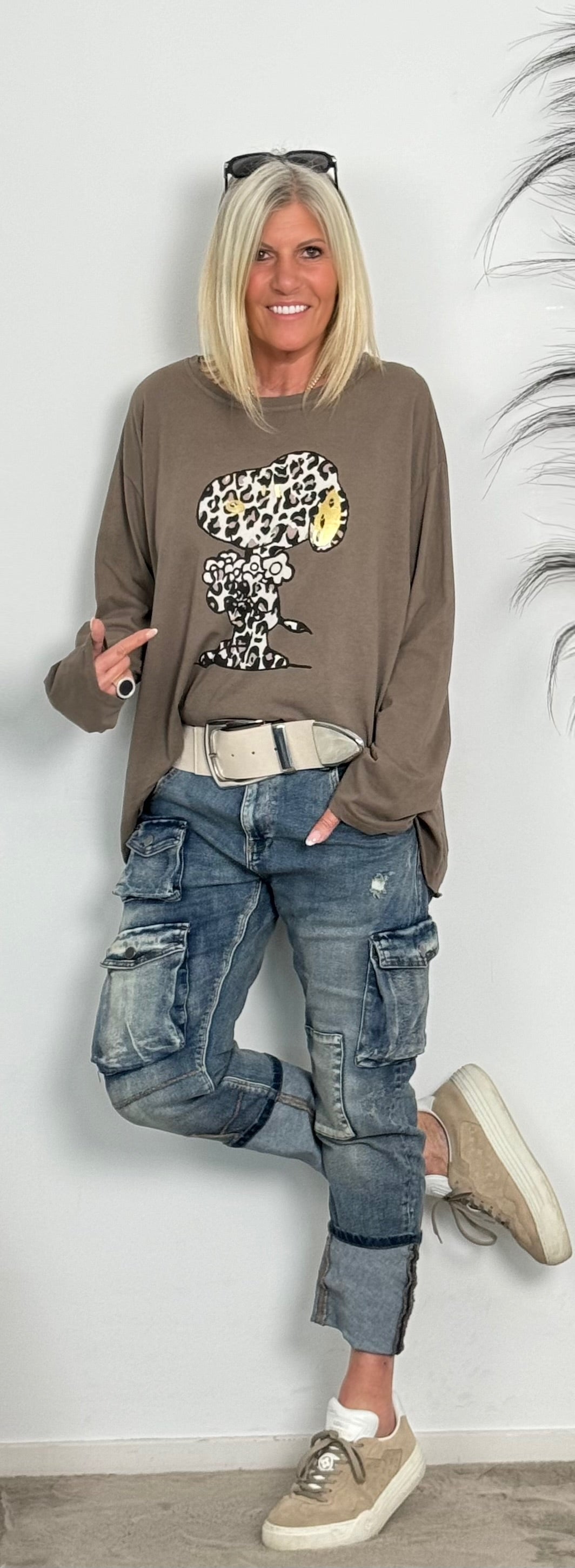 Oversized shirt "Dog Love" - ​​taupe