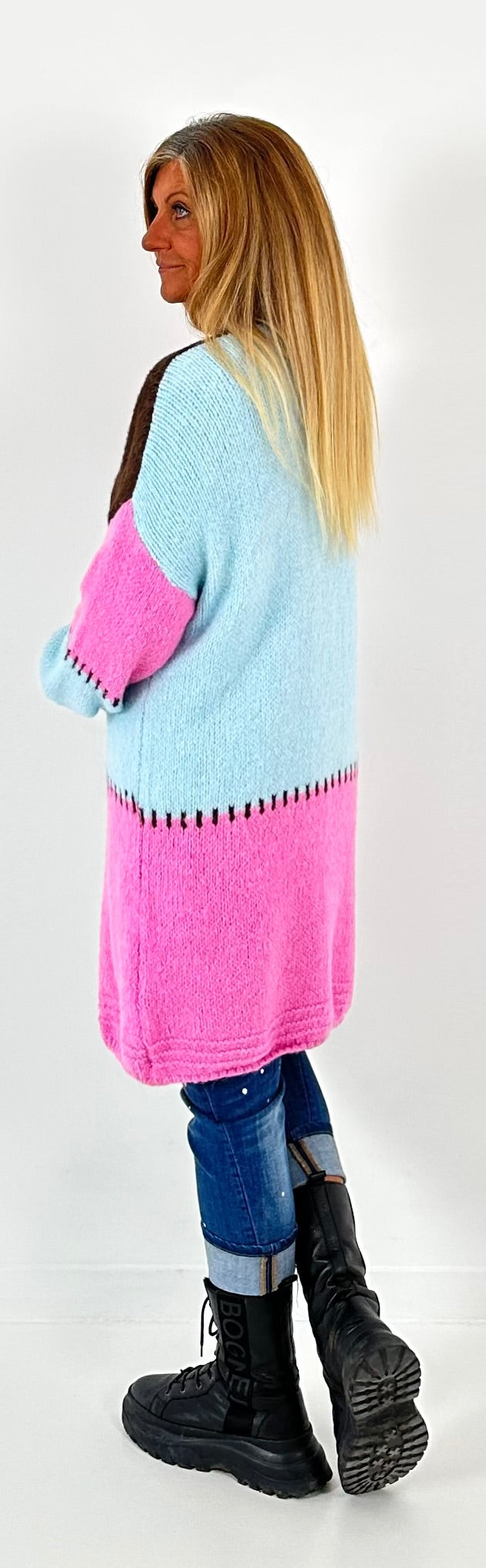 Strickmantel Modell "Harmonic" - hellblau-mokka