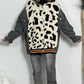 Oversized denim jacket with Leo knit insert "Joyce" - beige-leo