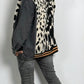 Oversized denim jacket with Leo knit insert "Joyce" - beige-leo