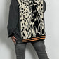 Oversized denim jacket with Leo knit insert "Joyce" - beige-leo