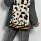 Oversized denim jacket with Leo knit insert "Joyce" - beige-leo