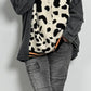 Oversized denim jacket with Leo knit insert "Joyce" - beige-leo