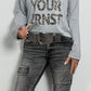 Shirt with Leo print and glitter stones "Not Your Ernst" - grey