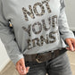 Shirt met Leo-print en strasssteentjes "Not Your Ernst" - grijs