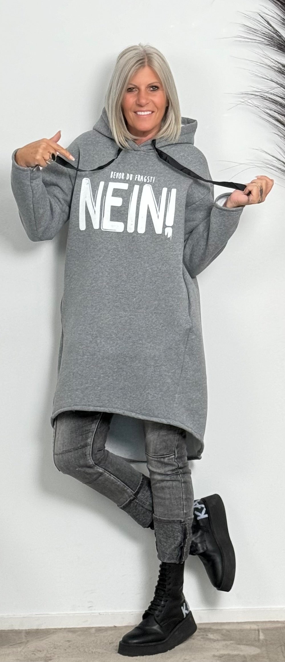 Long Hoodie "Before you ask NO" - grey