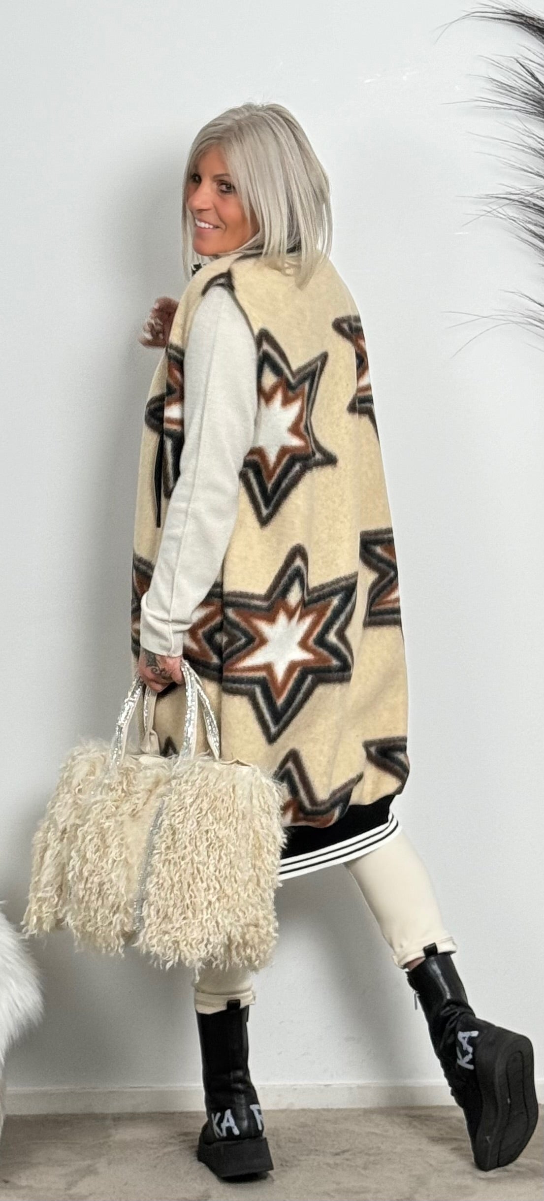 Fleecevest met brede manchetten "Star" - beige-veelkleurig