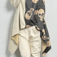 Hoodie Jacke mit Reißverschluss "Skull" - grau-beige