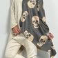 Hoodie Jacke mit Reißverschluss "Skull" - grau-beige