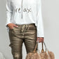 Imitation leather trousers with side cargo pockets "Lora" - gold