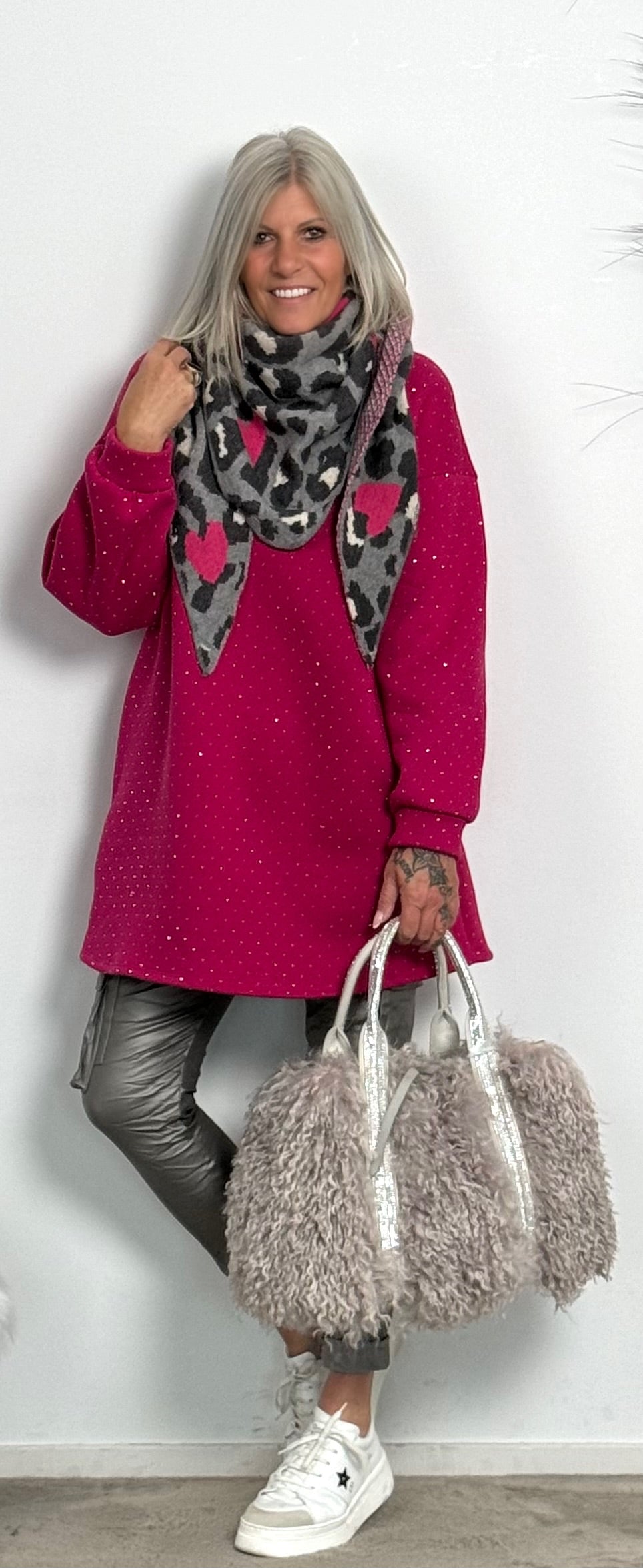 Long hoodie with glitter stones allover "Mel" - berry