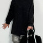 Long Hoodie mit Glitzersteinchen allover "Mel" - schwarz