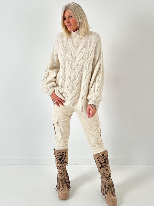 Casual kabeltrui "Pure Cable" - beige