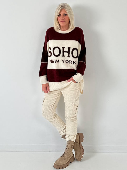 Trui model "SOHO" - bordeaux-ecru-chocolade