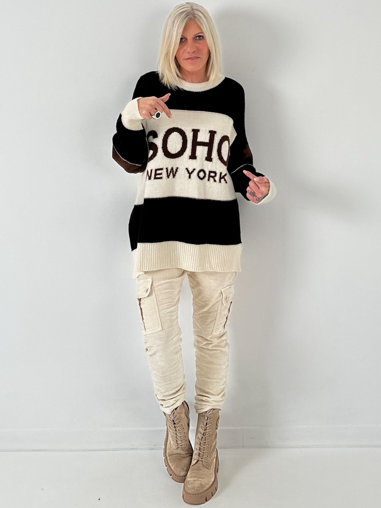 Trui model "SOHO" - zwart-ecru-chocolade