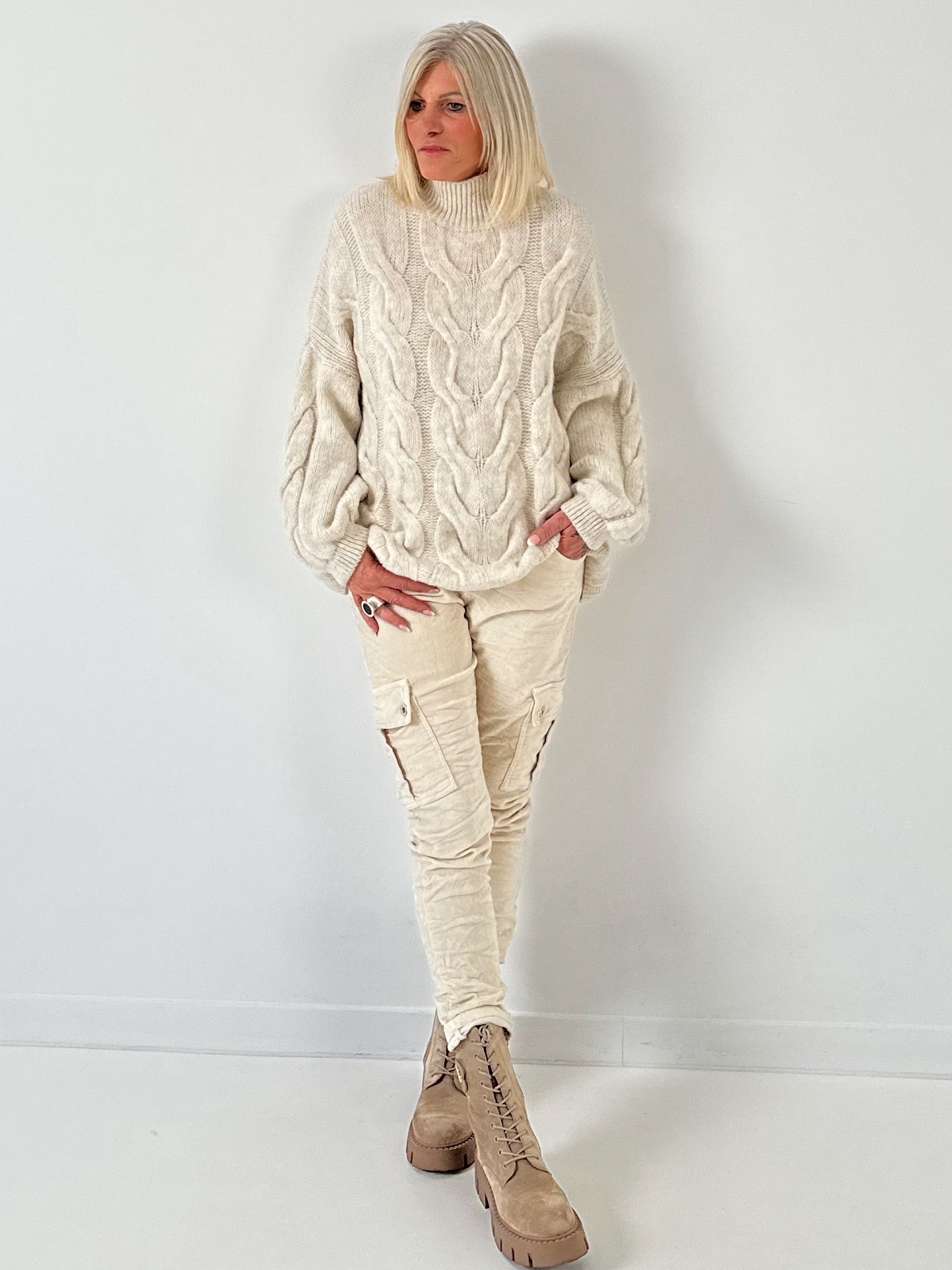 Casual kabeltrui "Pure Cable" - beige