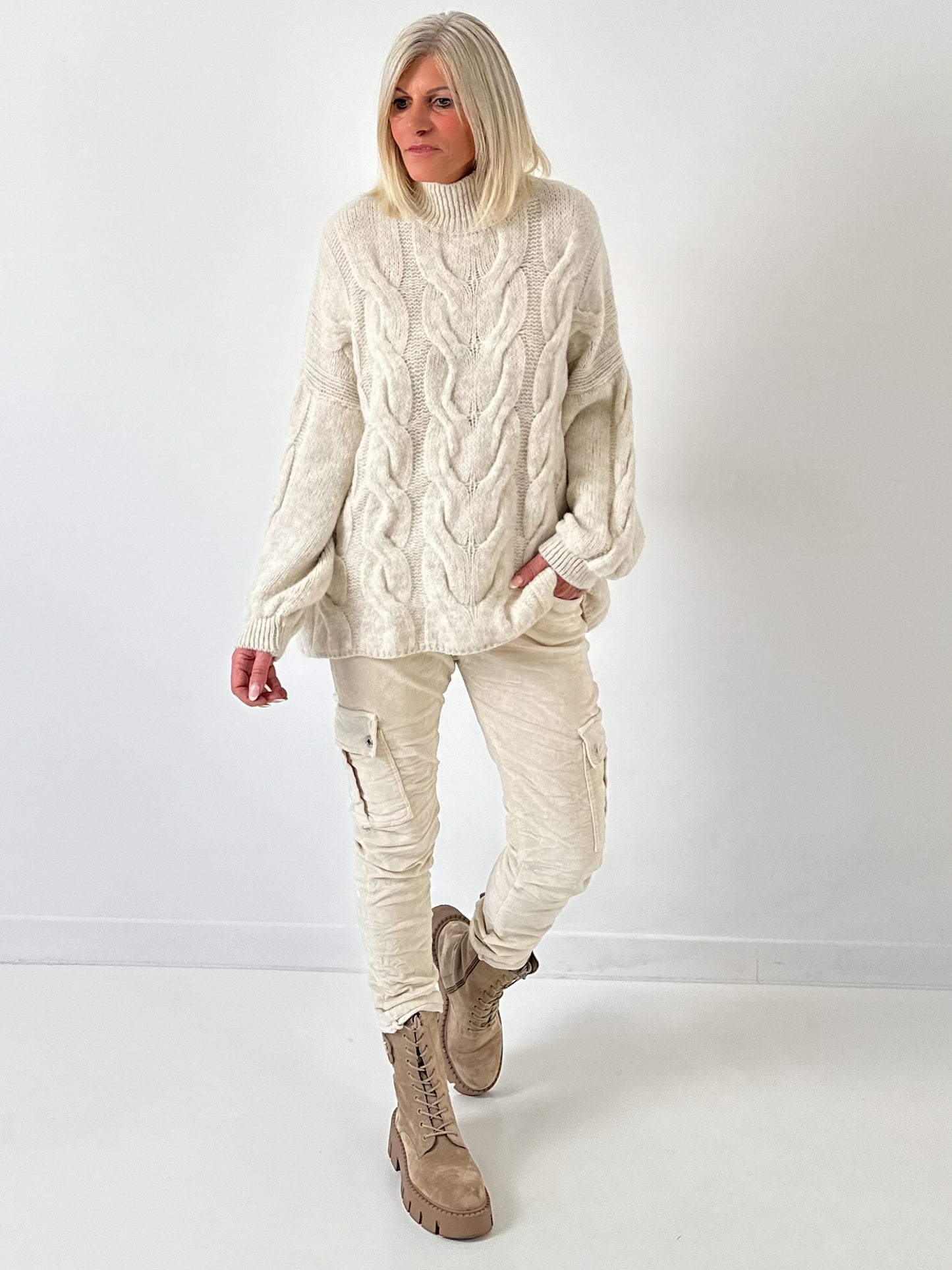 Casual kabeltrui "Pure Cable" - beige